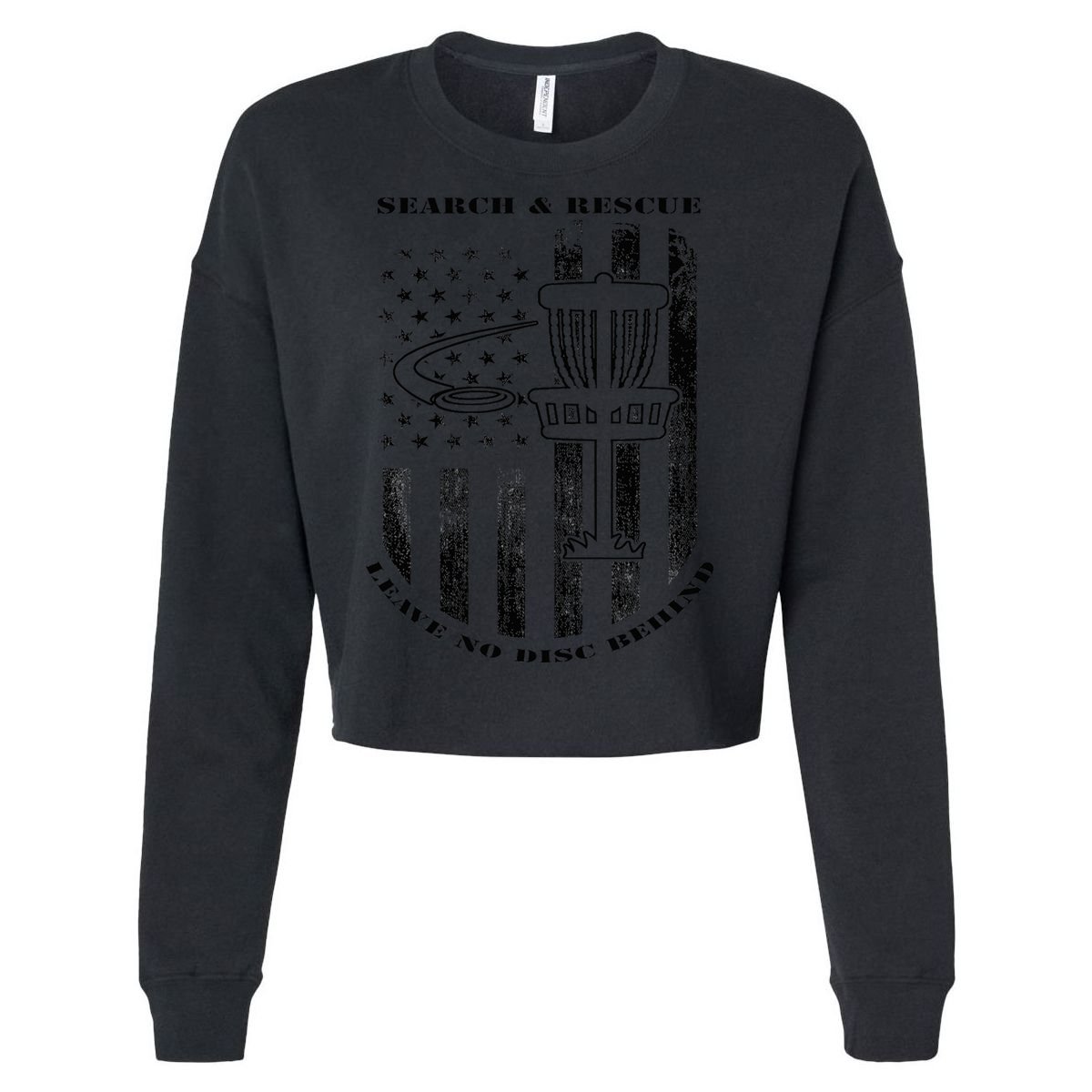 Disc Golf Search & Rescue Leave No Disc Behind Black Cropped Pullover Crew
