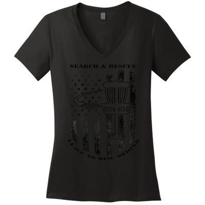 Disc Golf Search & Rescue Leave No Disc Behind Black Women's V-Neck T-Shirt