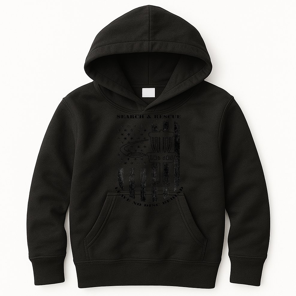 Disc Golf Search & Rescue Leave No Disc Behind Black Kids Hoodie