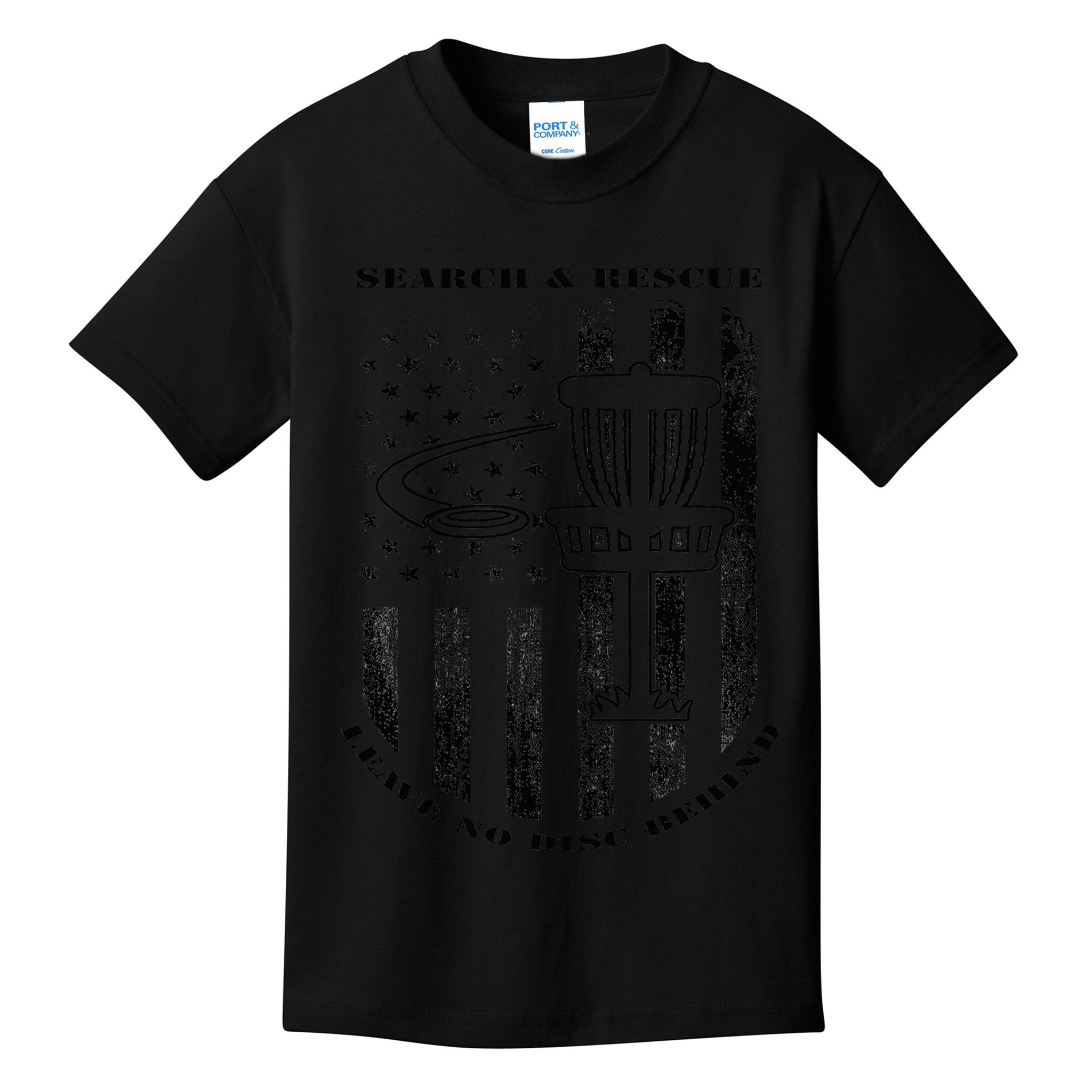 Disc Golf Search & Rescue Leave No Disc Behind Black Kids T-Shirt