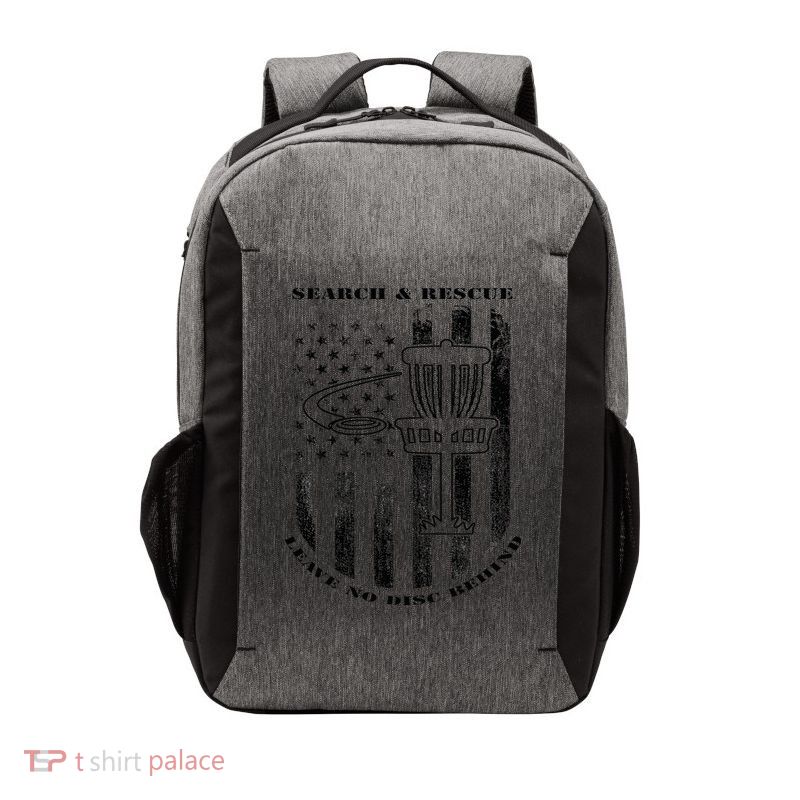 Disc Golf Search & Rescue Leave No Disc Behind Black Vector Backpack