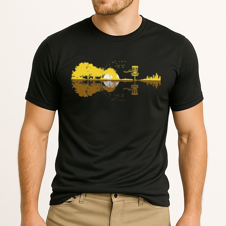 Disc Golf Sunset Guitar Guitarist Player Golfing Frisbee Dad Cooling Performance Crew T-Shirt