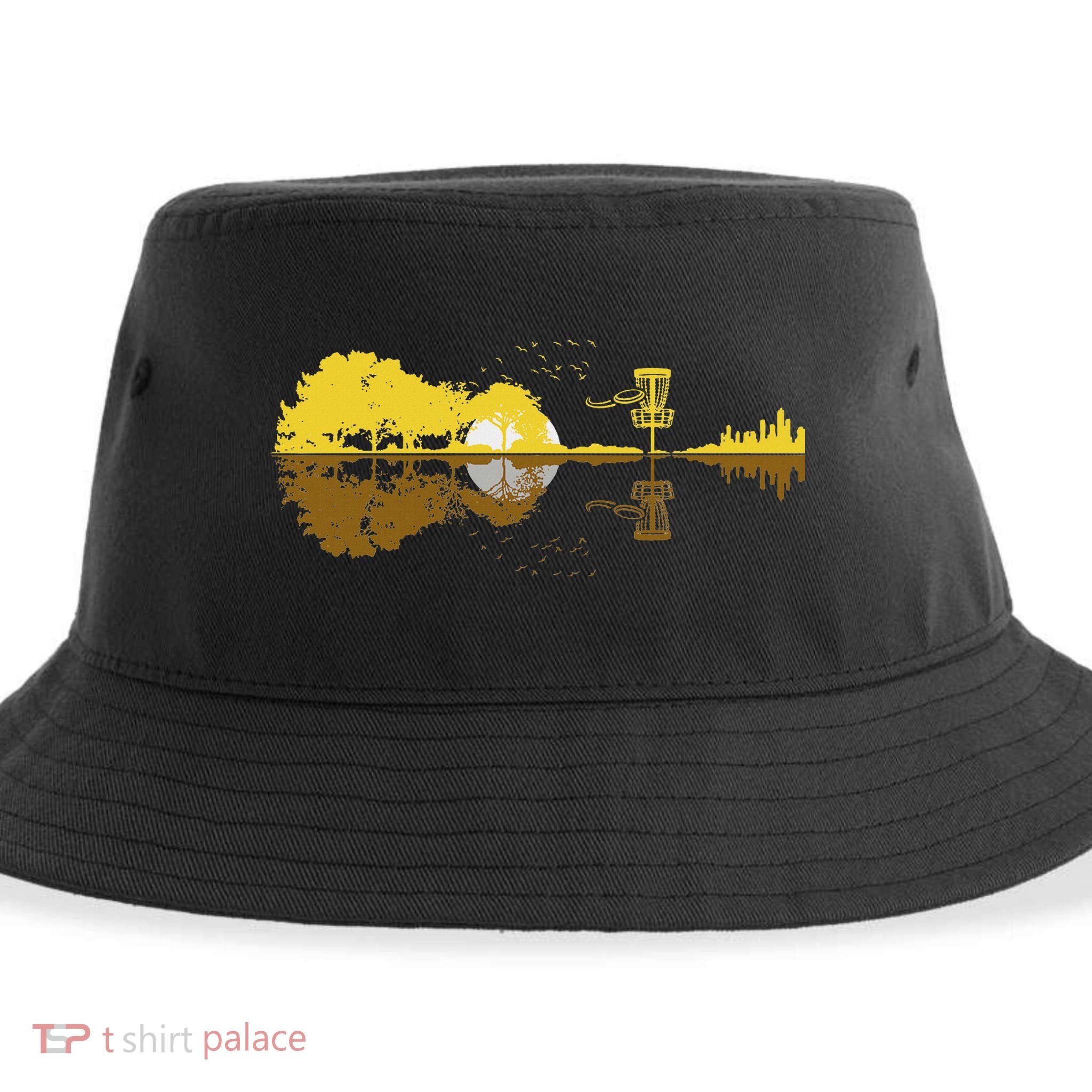 Disc Golf Sunset Guitar Guitarist Player Golfing Frisbee Dad Sustainable Bucket Hat