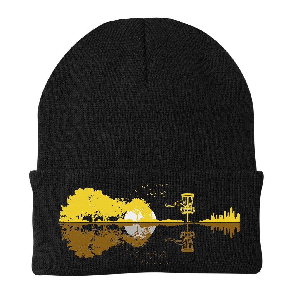 Disc Golf Sunset Guitar Guitarist Player Golfing Frisbee Dad Beanie
