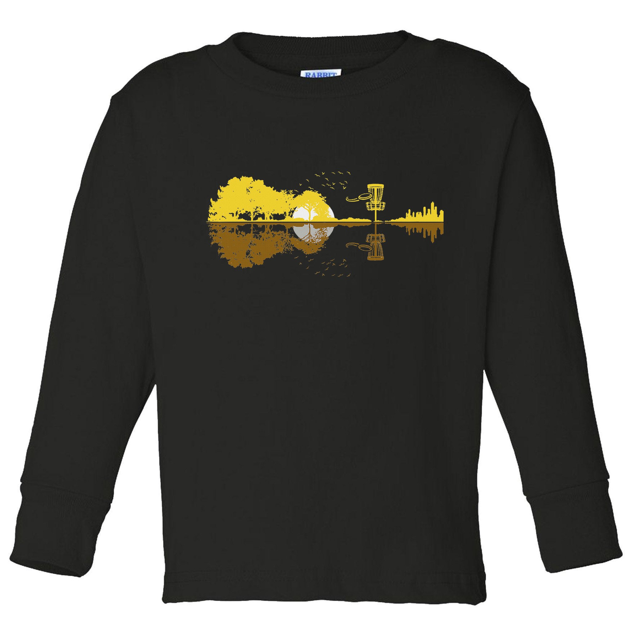 Disc Golf Sunset Guitar Guitarist Player Golfing Frisbee Dad Toddler Long Sleeve Shirt