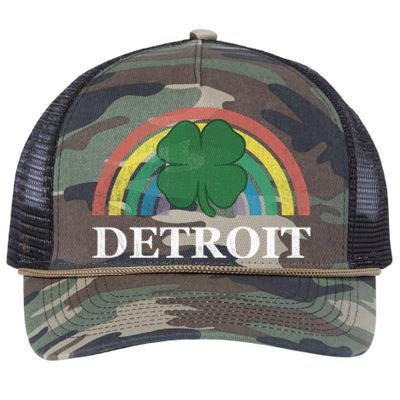 Detroit Gift St Patrick's Day Shamrock Rainbow Irish Lucky Funny Gift Retro Rope Trucker Hat Cap