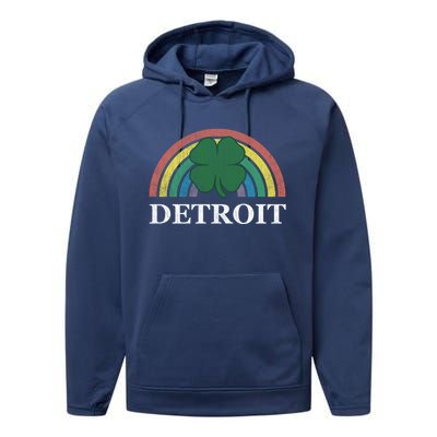 Detroit Gift St Patrick's Day Shamrock Rainbow Irish Lucky Funny Gift Performance Fleece Hoodie