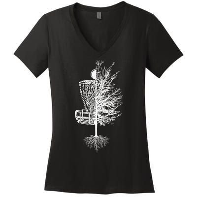 Disc Golf Shirt Basket Tree Frisbee Golf Colorful Women's V-Neck T-Shirt