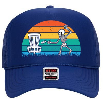 Disc Golfing Skeleton Halloween Party Spooky Disc Crew Gift High Crown Mesh Back Trucker Hat