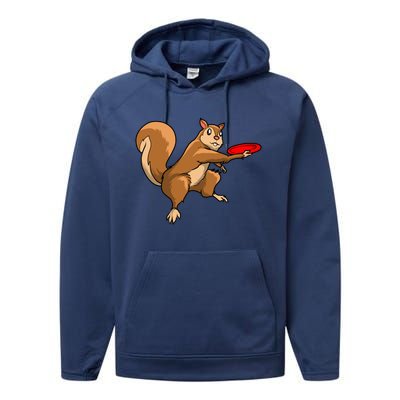 Disc Golf Squirrel Frolf Frisbee Golf Disc Gift Performance Fleece Hoodie