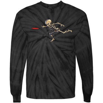 Disc Golfing Skeleton Halloween Disc Golf Halloween Tie-Dye Long Sleeve Shirt