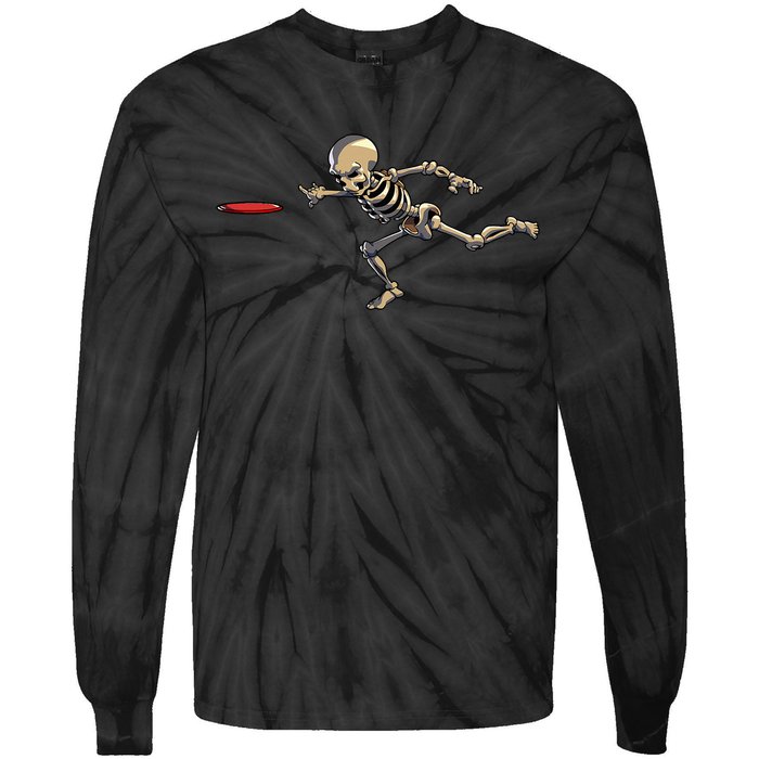 Disc Golfing Skeleton Halloween Disc Golf Halloween Tie-Dye Long Sleeve Shirt