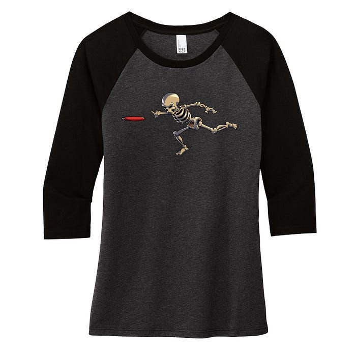 Disc Golfing Skeleton Halloween Disc Golf Halloween Women's Tri-Blend 3/4-Sleeve Raglan Shirt