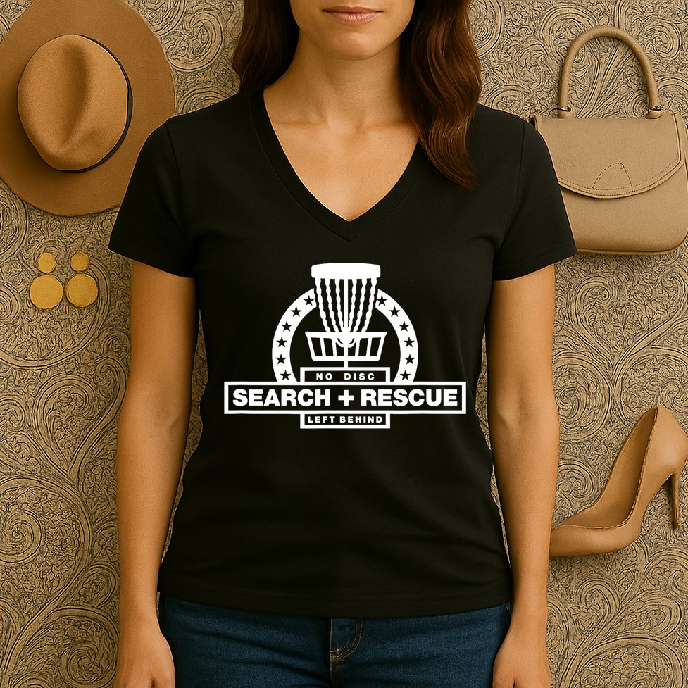 Disc Golf Search and Rescue, Disc Golf Gift, Funny Disc Golf Women's V-Neck T-Shirt