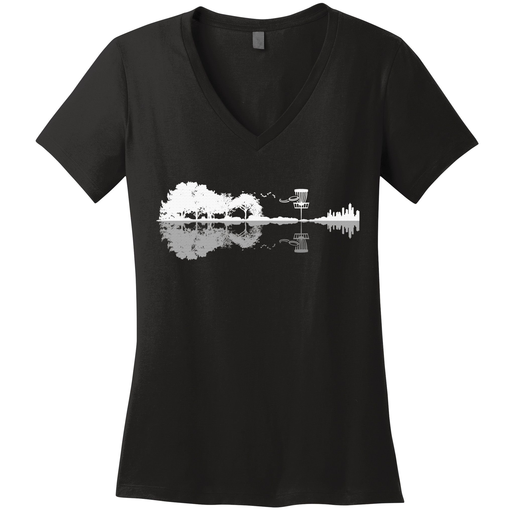 Disc Golf Sunset Guitar Guitarist Player Golfing Golfer Gift Women's V-Neck T-Shirt