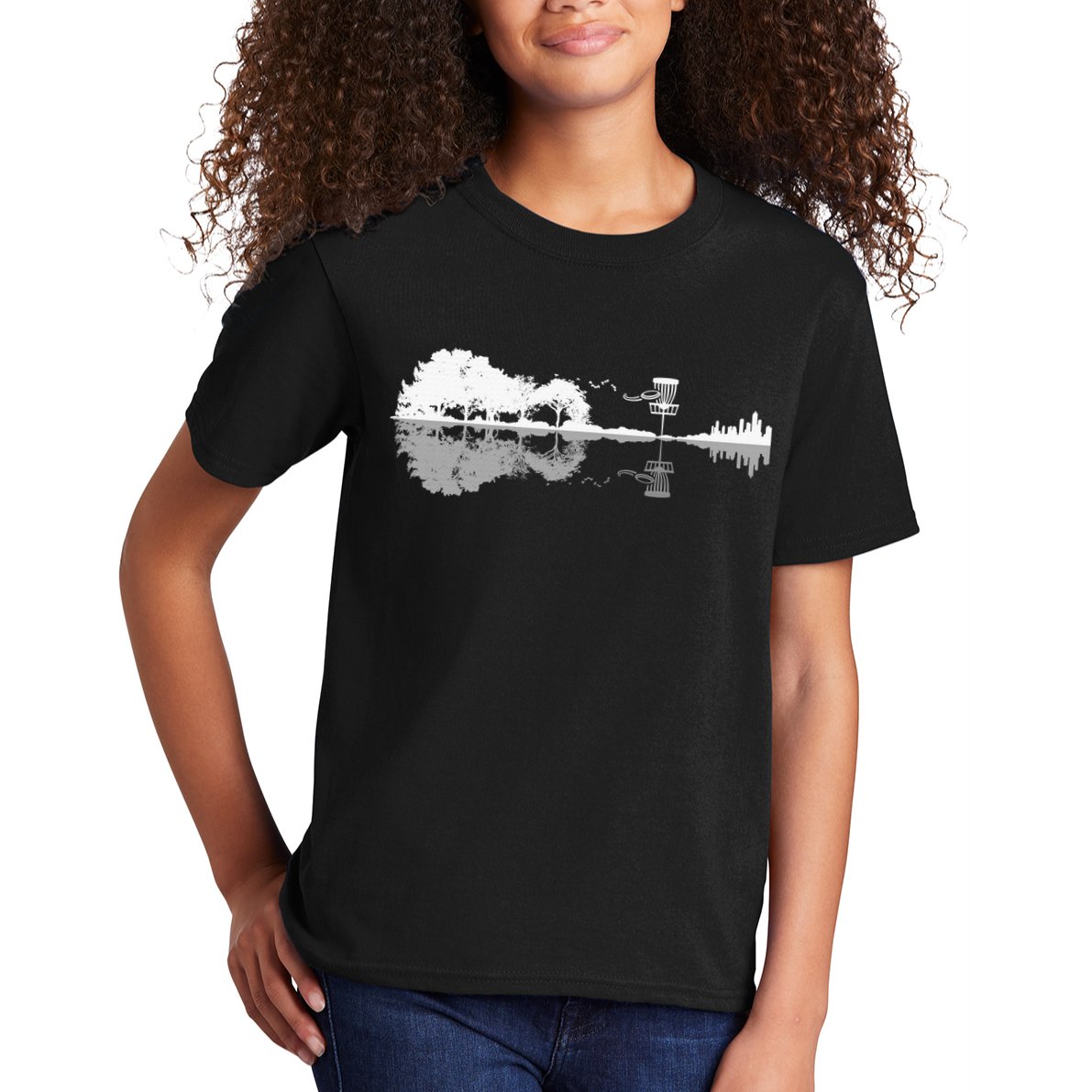 Disc Golf Sunset Guitar Guitarist Player Golfing Golfer Gift Kids T-Shirt