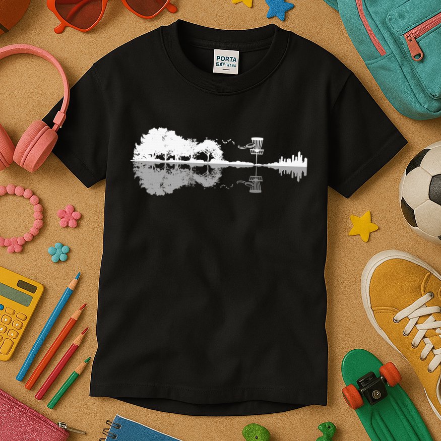 Disc Golf Sunset Guitar Guitarist Player Golfing Golfer Gift Kids T-Shirt