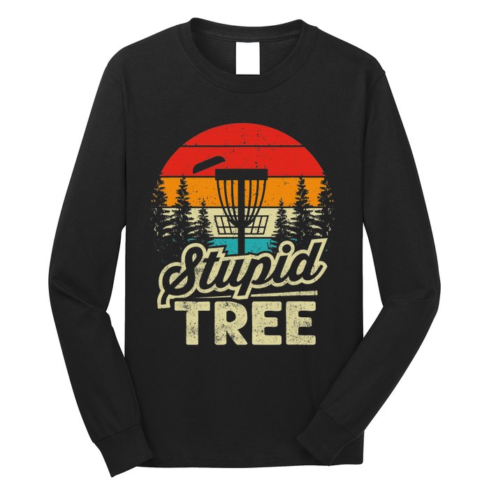 Disc Golf Stupid Tree Funny retro Golf Swing Long Sleeve Shirt