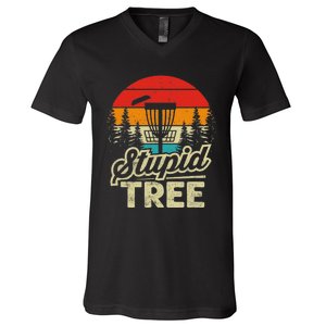 Disc Golf Stupid Tree Funny retro Golf Swing V-Neck T-Shirt