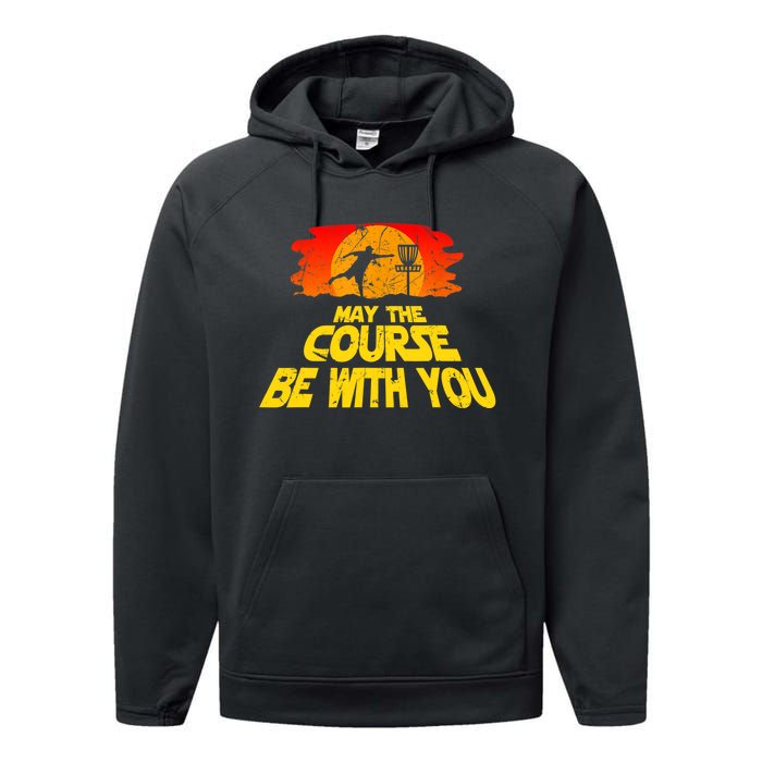 Disc Golf Shirt May The Course Be With You Trendy Golf Tee Performance Fleece Hoodie