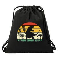 Disc Golf Sports Funny Dinosaur Retro Sunset Drawstring Bag