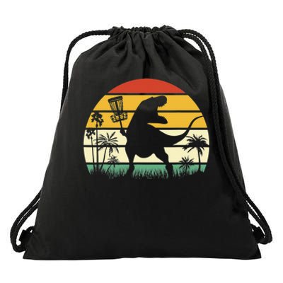 Disc Golf Sports Funny Dinosaur Retro Sunset Drawstring Bag