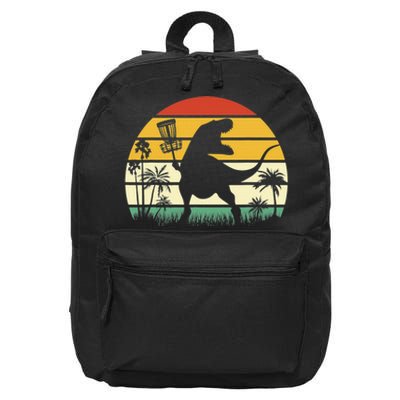 Disc Golf Sports Funny Dinosaur Retro Sunset 16 in Basic Backpack