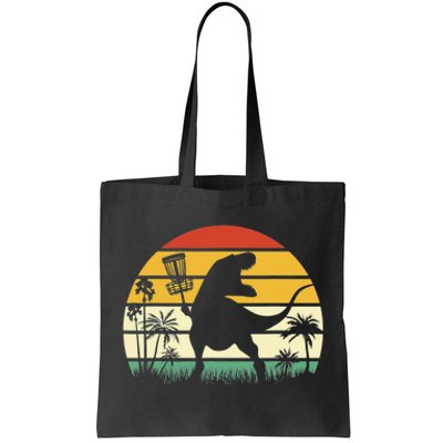 Disc Golf Sports Funny Dinosaur Retro Sunset Tote Bag