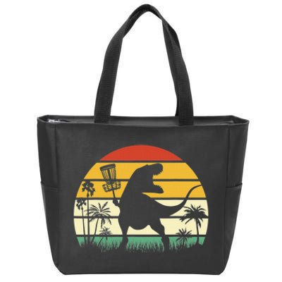 Disc Golf Sports Funny Dinosaur Retro Sunset Zip Tote Bag