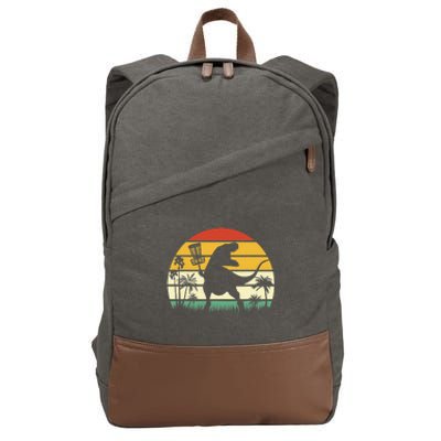 Disc Golf Sports Funny Dinosaur Retro Sunset Cotton Canvas Backpack