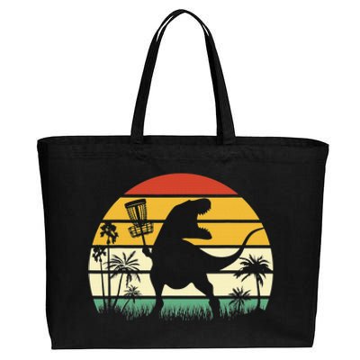 Disc Golf Sports Funny Dinosaur Retro Sunset Cotton Canvas Jumbo Tote