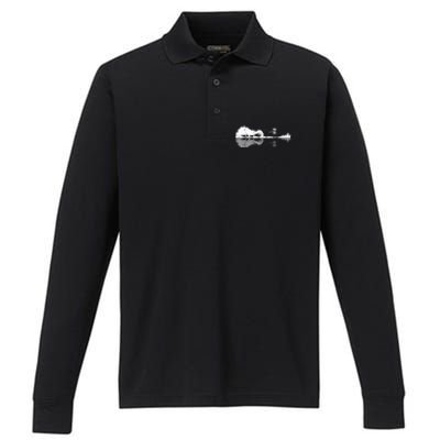 Disc Golf Sunset Guitar Guitarist Player Golfing Golfer Performance Long Sleeve Polo