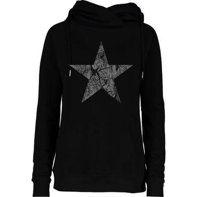 Distressed Gray Star Print Vintage Star Grunge Womens Funnel Neck Pullover Hood