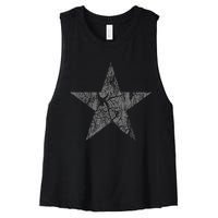 Distressed Gray Star Print Vintage Star Grunge Women's Racerback Cropped Tank