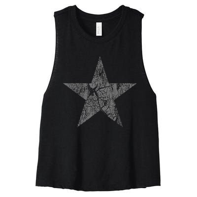 Distressed Gray Star Print Vintage Star Grunge Women's Racerback Cropped Tank