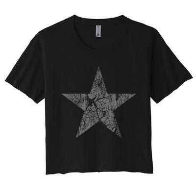 Distressed Gray Star Print Vintage Star Grunge Women's Crop Top Tee