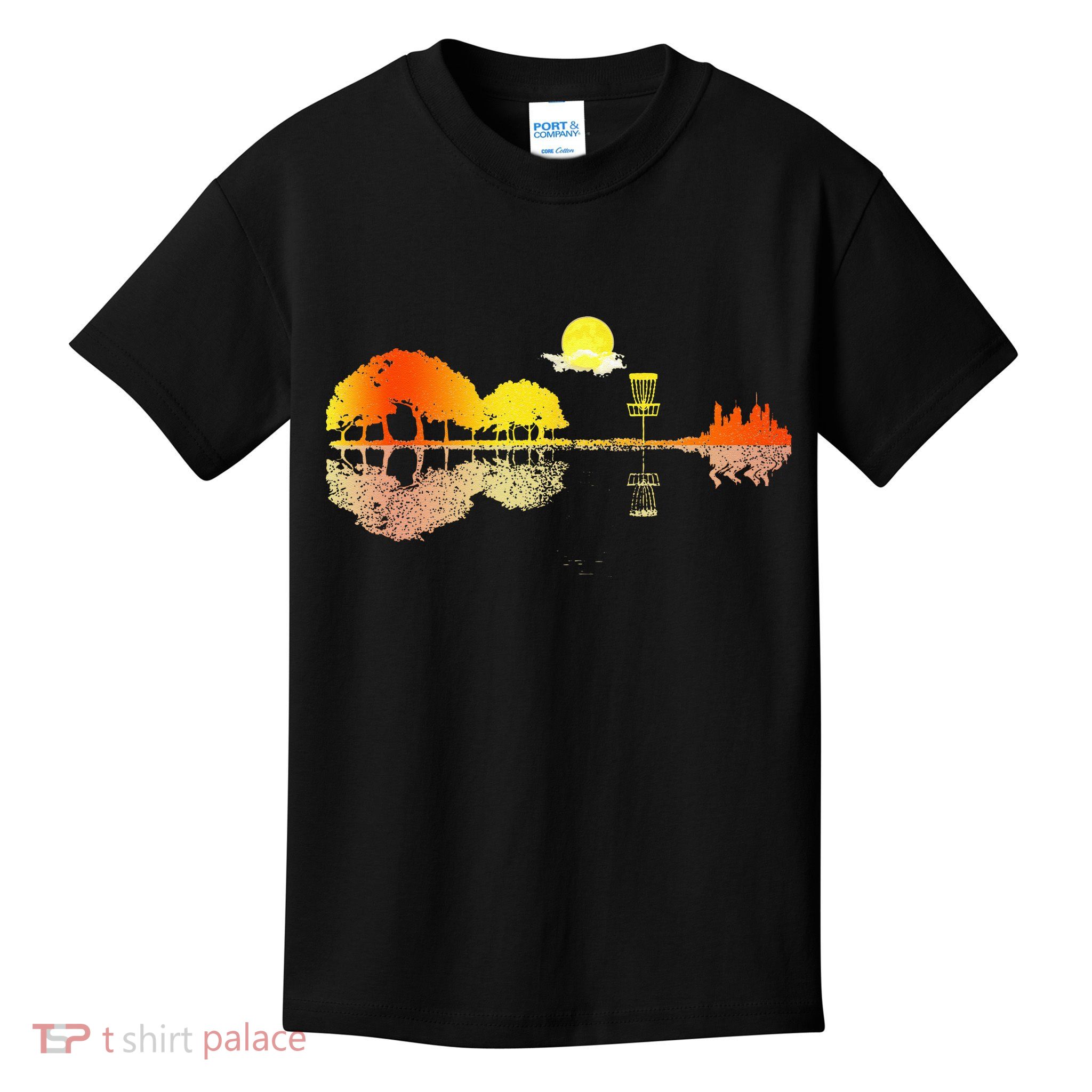 Disc Golf Sunset Guitar Guitarist Player Golfing Golfer Gift Kids T-Shirt