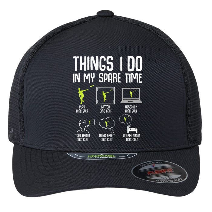 Disc Golf Spare Time Frisbee Enthusiast Flexfit Unipanel Trucker Cap