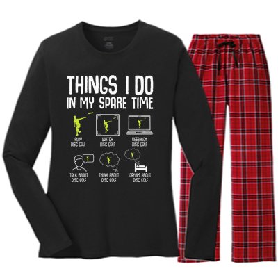 Disc Golf Spare Time Frisbee Enthusiast Women's Long Sleeve Flannel Pajama Set 