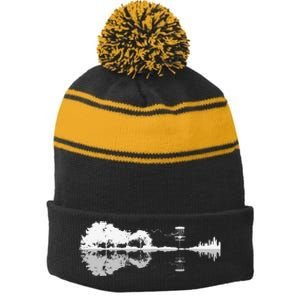 Disc Golf Sunset Guitar Guitarist Player Golfing Golfer Gift Stripe Pom Pom Beanie