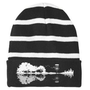 Disc Golf Sunset Guitar Guitarist Player Golfing Golfer Gift Striped Beanie with Solid Band