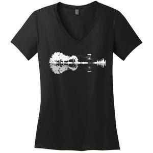 Disc Golf Sunset Guitar Guitarist Player Golfing Golfer Gift Women's V-Neck T-Shirt