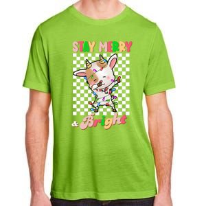 Dabbing Goat Stay Merry And Bright Groovy Christmas Xmas Adult ChromaSoft Performance T-Shirt