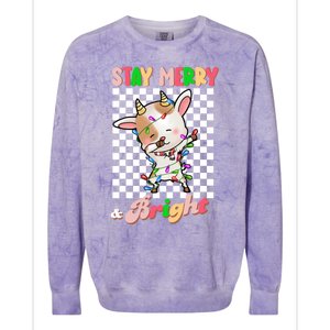 Dabbing Goat Stay Merry And Bright Groovy Christmas Xmas Colorblast Crewneck Sweatshirt