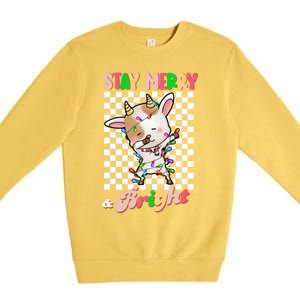 Dabbing Goat Stay Merry And Bright Groovy Christmas Xmas Premium Crewneck Sweatshirt