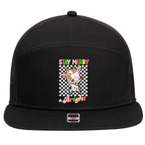 Dabbing Goat Stay Merry And Bright Groovy Christmas Xmas 7 Panel Mesh Trucker Snapback Hat