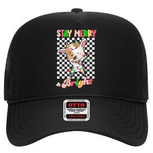 Dabbing Goat Stay Merry And Bright Groovy Christmas Xmas High Crown Mesh Back Trucker Hat