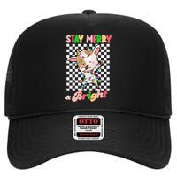 Dabbing Goat Stay Merry And Bright Groovy Christmas Xmas High Crown Mesh Back Trucker Hat