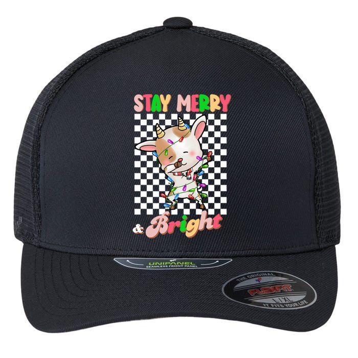 Dabbing Goat Stay Merry And Bright Groovy Christmas Xmas Flexfit Unipanel Trucker Cap