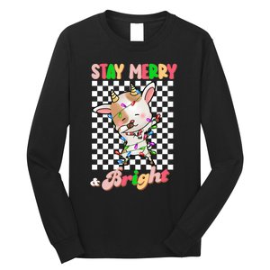 Dabbing Goat Stay Merry And Bright Groovy Christmas Xmas Long Sleeve Shirt